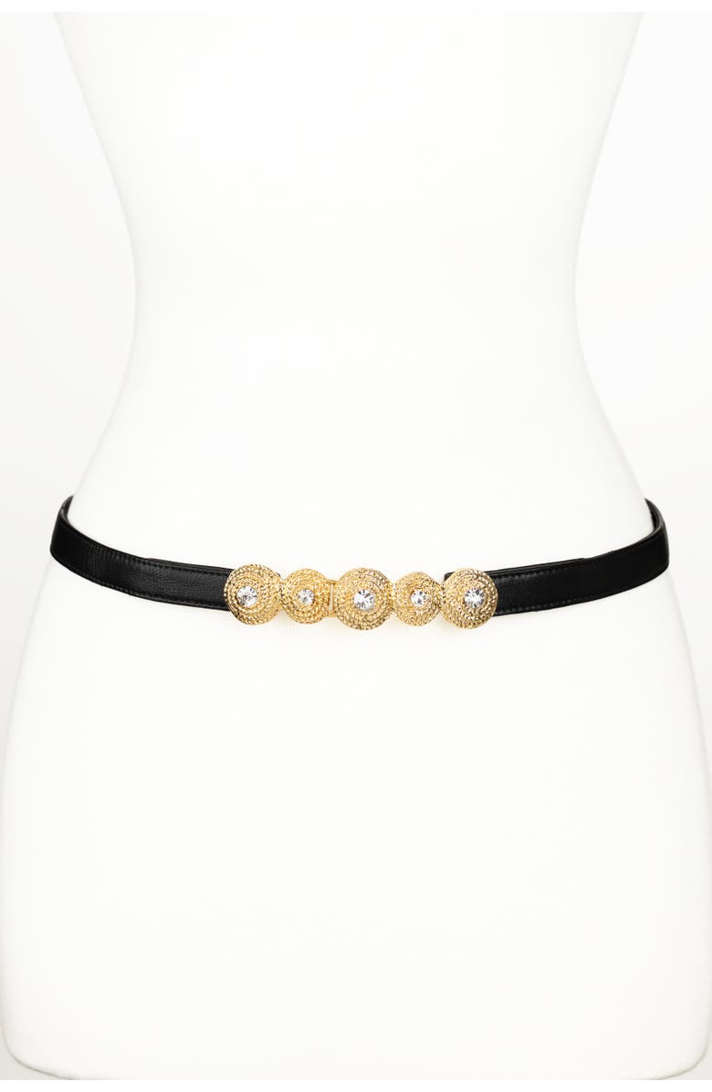 Raina Belts Rhinestones Buckle Leather Belt, Main, color, Black