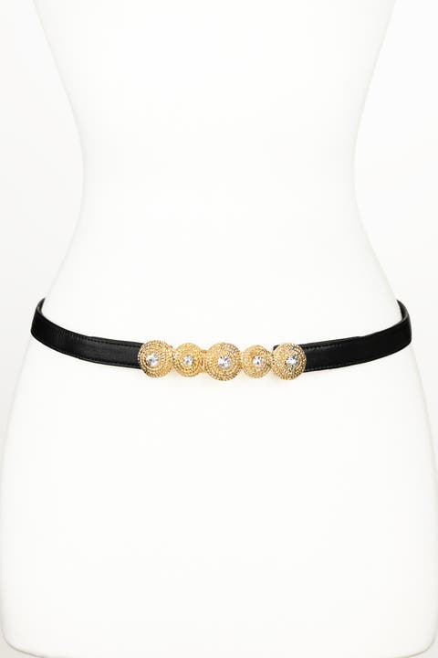 Rhinestones Buckle Leather Belt
