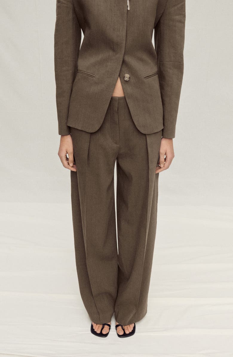 MANGO Straight Leg Linen Blend Pants, Alternate, color, Khaki