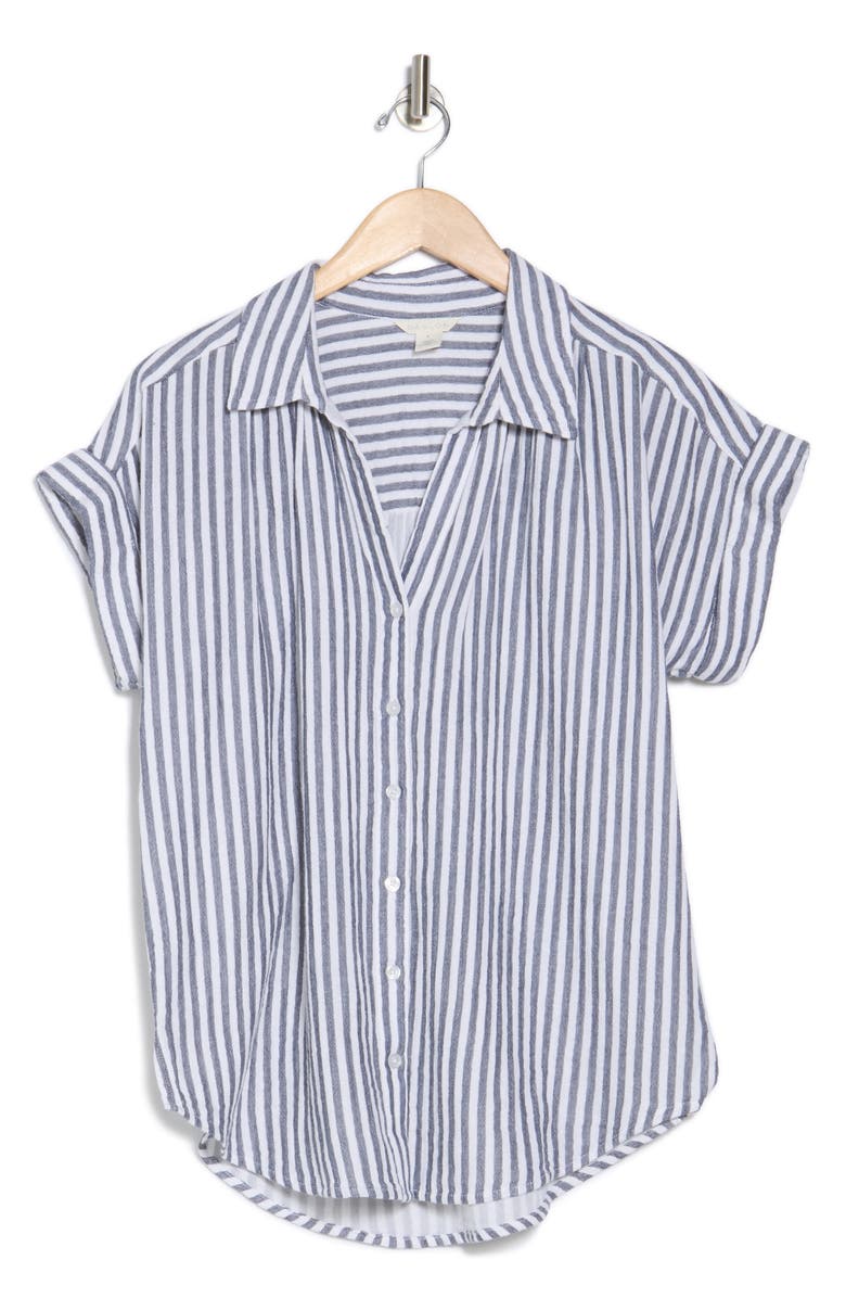 Caslon<sup>®</sup> Duo Gauze Button-Up Shirt, Alternate, color, Navy- White Brianne Stripe