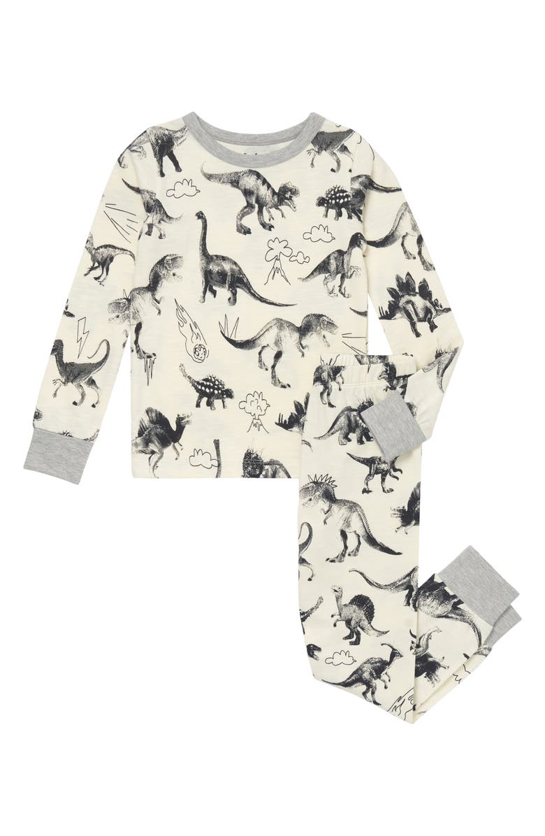 Hatley Kids' Dino Extinction Fitted Two-Piece Pajamas, Main, color, Natural