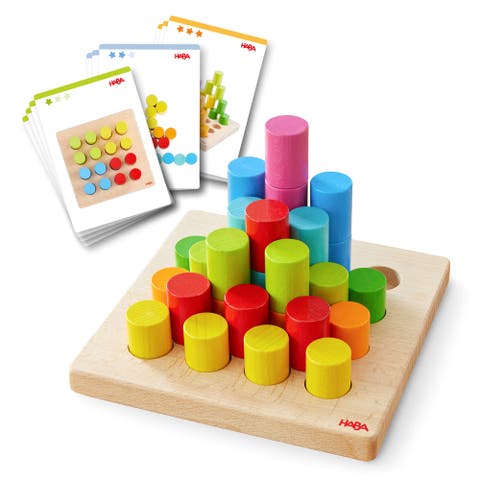 Rainbow Risers - Wooden Pegboard Preschool Learning Toy with Challenge Cards