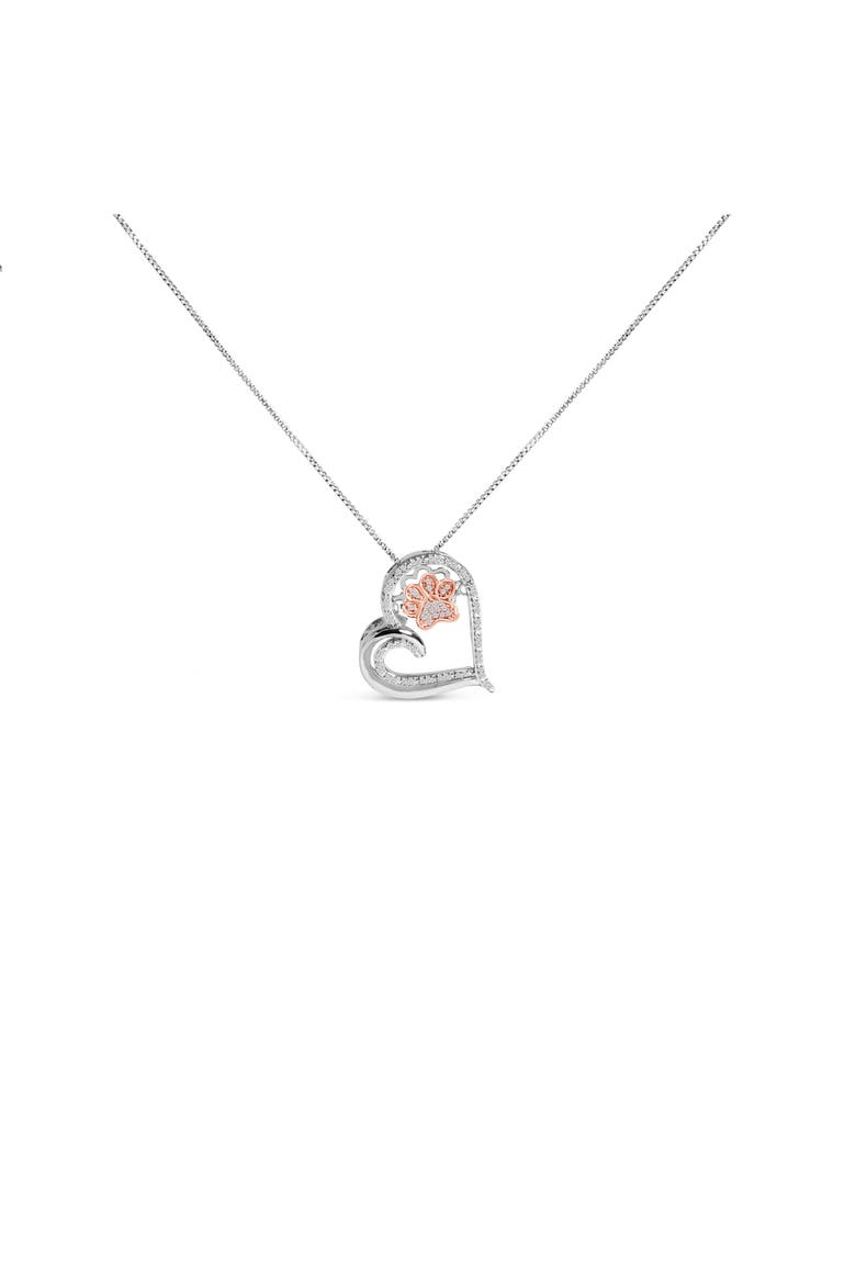 14K Rose Gold Plated Sterling Silver 1/10 Cttw Diamond Paw & Heart Pendant Necklace, Main, color, White Gold over Silver