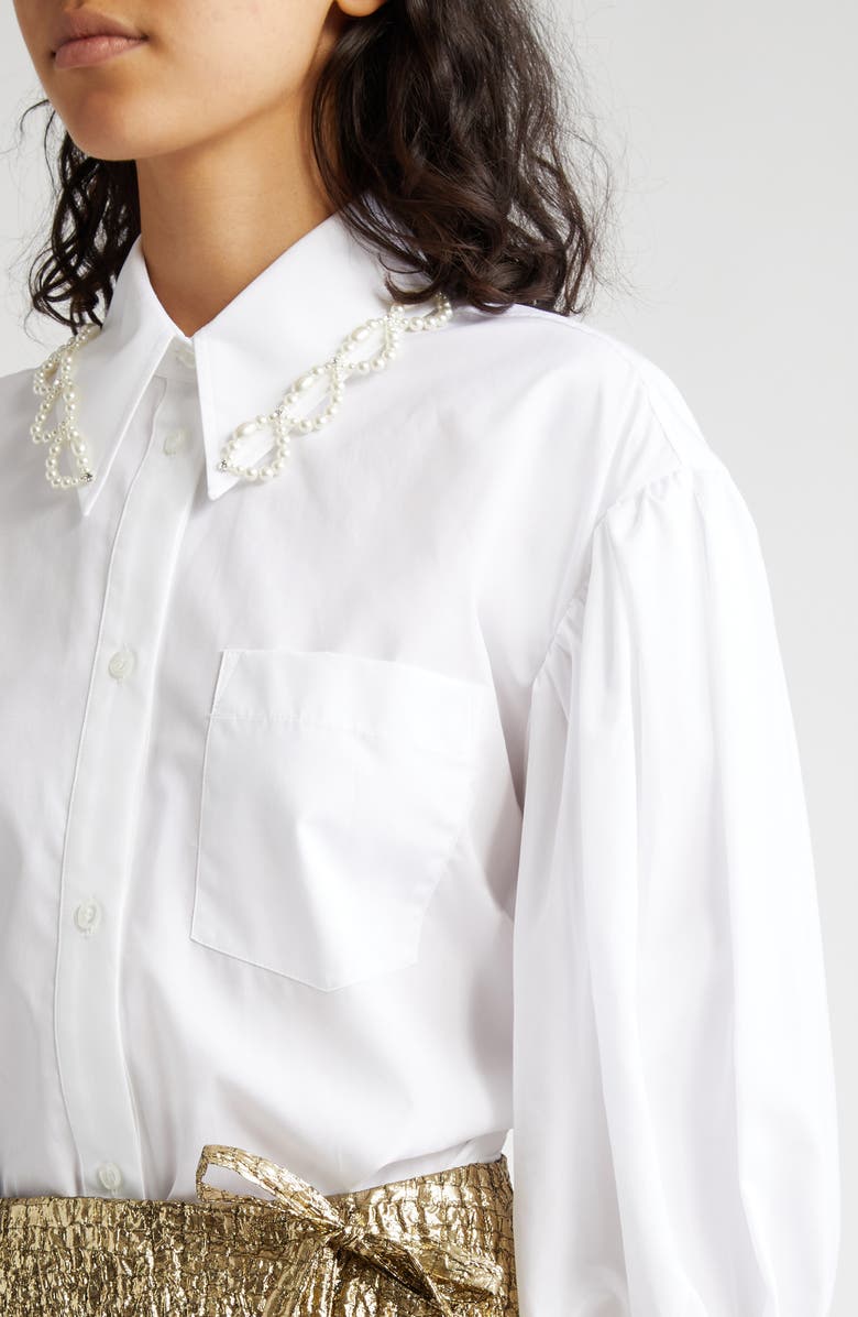 Simone Rocha Pearl Collar Puff Sleeve Button-Up Shirt, Alternate, color,