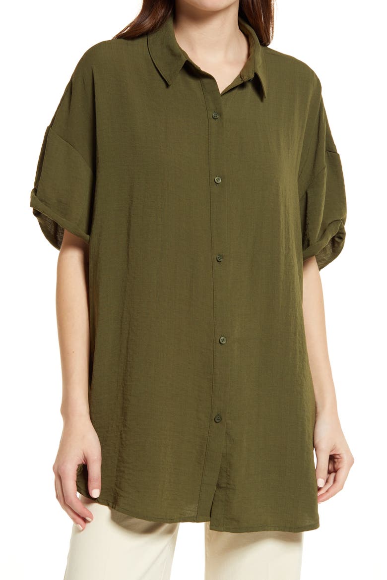 Oversize Short Sleeve Tunic, Main, color, OLIVE NIGHT