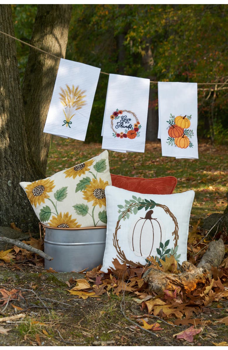 C&F Home White Pumpkin Wreath Pillow, Alternate, color, Green