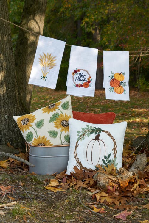 C & F Home C&f Home White Pumpkin Wreath Pillow In Multi