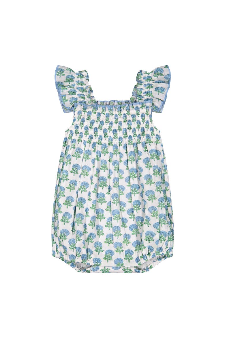 Leila Baby Romper, Main, color, Aqua Floral Block Print