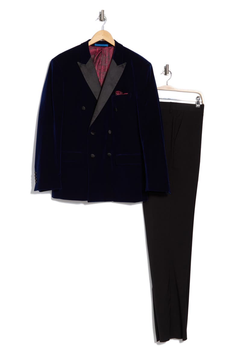 Two-Piece Velvet Double Breasted Slim Fit Tuxedo, Alternate, color, MIDNIGHT BLUE