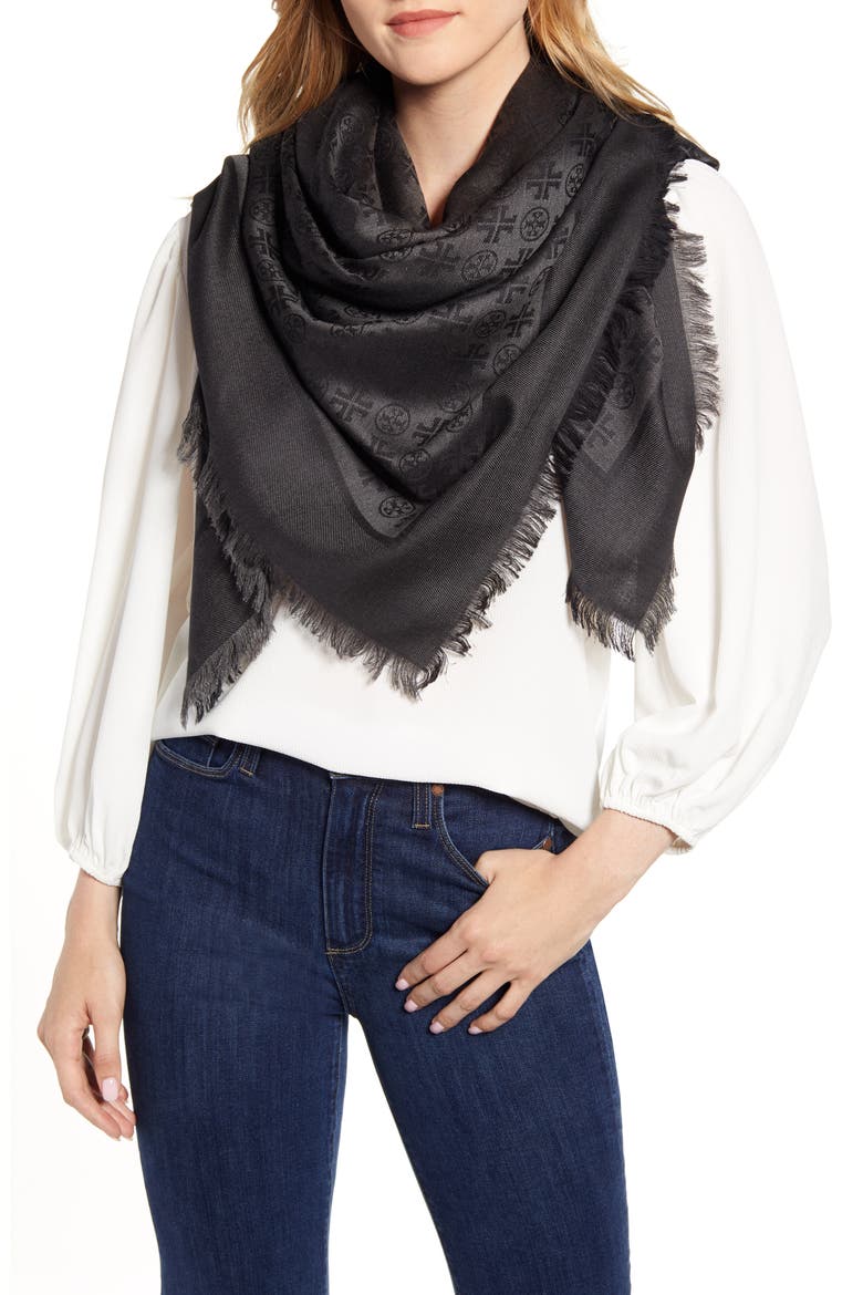 Traveler Logo Jacquard Wool & Silk Scarf, Main, color, BLACK