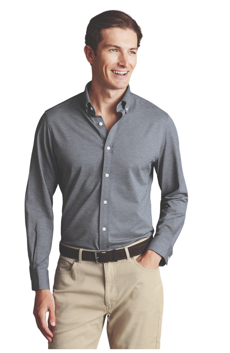 Charles Tyrwhitt Four-Way Stretch Button Down Jersey Shirt, Main, color, Flint Grey
