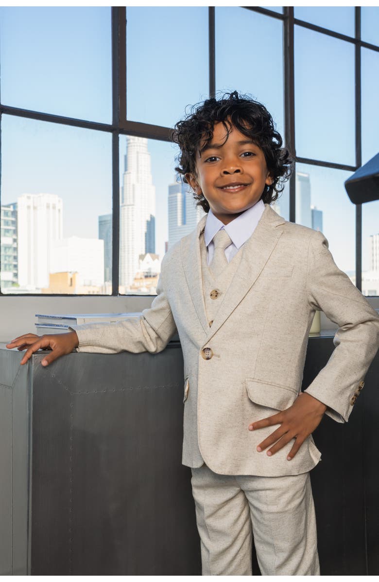 Peanut Butter Collection Kids' Oasis 5-Piece Slim Fit Linen Suit, Alternate, color, Sand