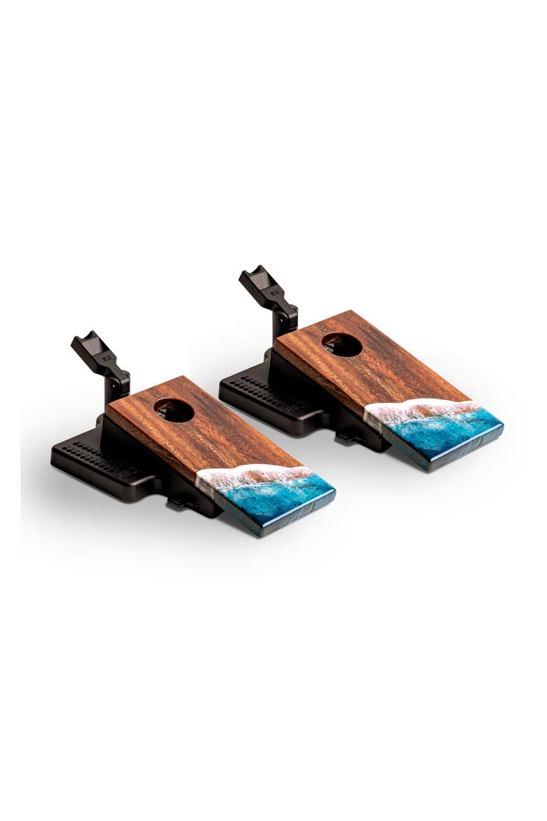 The Beach Epoxy Resin Mahogany Pathfinder Art Mini Tabletop Cornhole Game, Alternate, color, Beach blue