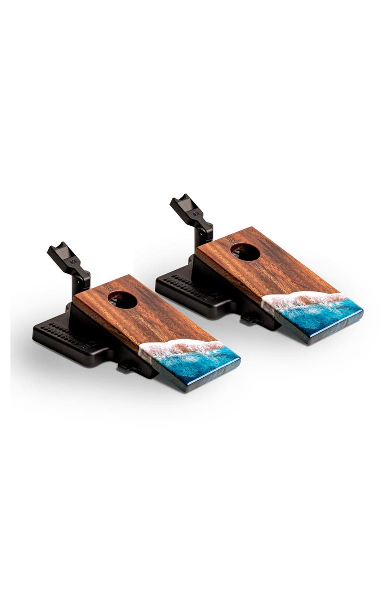 Elakai The Beach Epoxy Resin Mahogany Pathfinder Art Mini Tabletop Cornhole Game, Alternate, color, Beach Blue