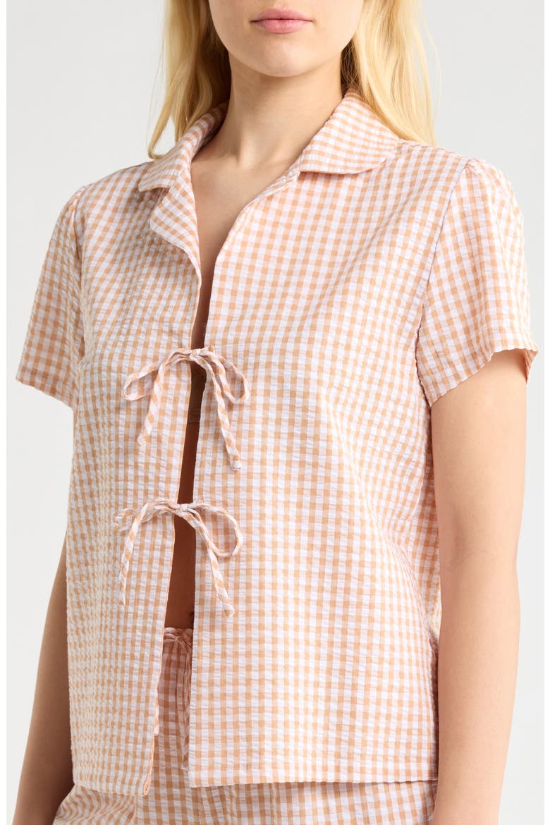 Gingham Seersucker Pajamas, Alternate, color, TAN COMBO