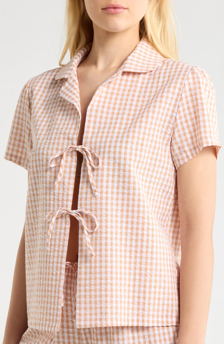 French Connection Gingham Seersucker Pajamas, Alternate, color, Tan Combo