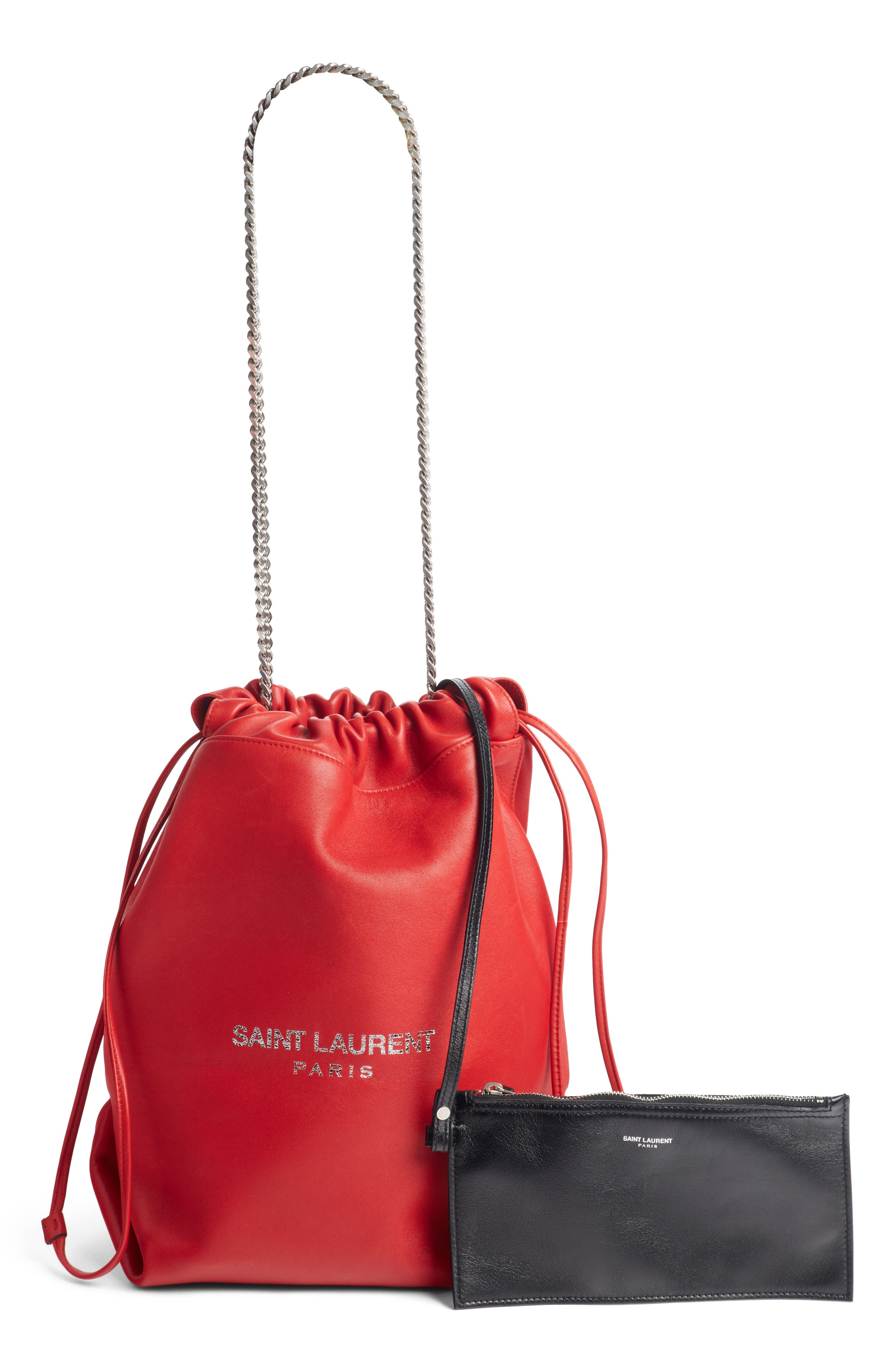 Saint Laurent Teddy Leather Bucket Bag, Alternate, color, 