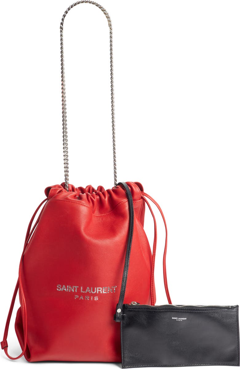 Saint Laurent Teddy Leather Bucket Bag, Alternate, color,