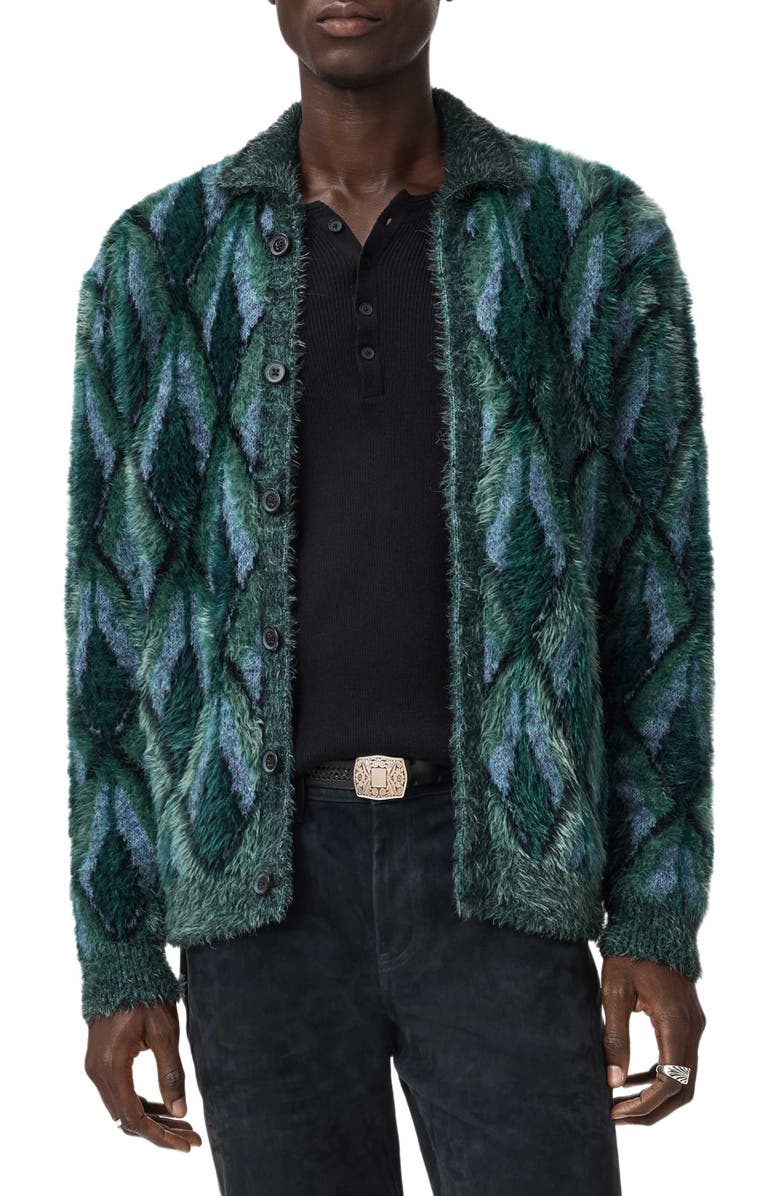 John Varvatos Fardella Abstract Fuzzy Cardigan, Alternate, color, Peacock Blue