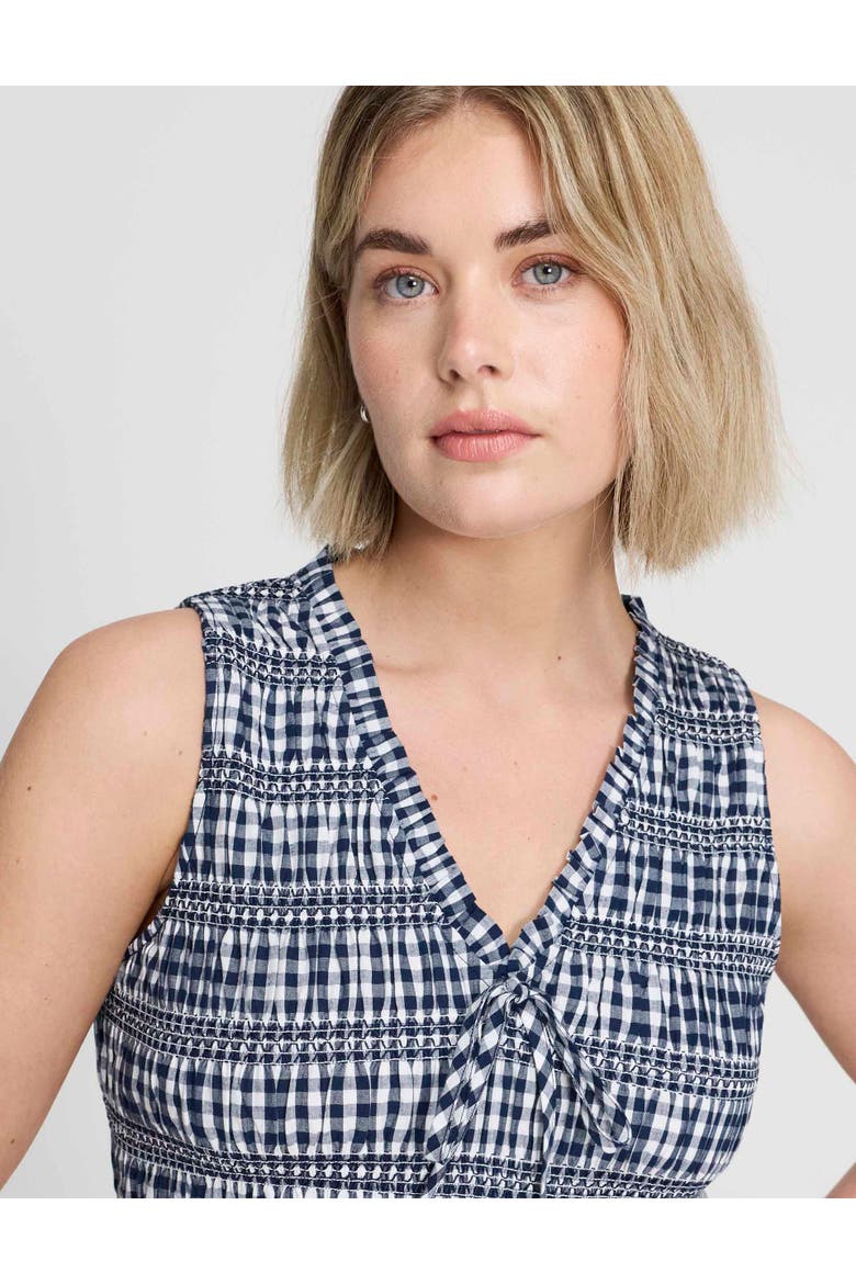 Petite Hadlee Gingham Shirred Midi Dress, Alternate, color, Black Gingham