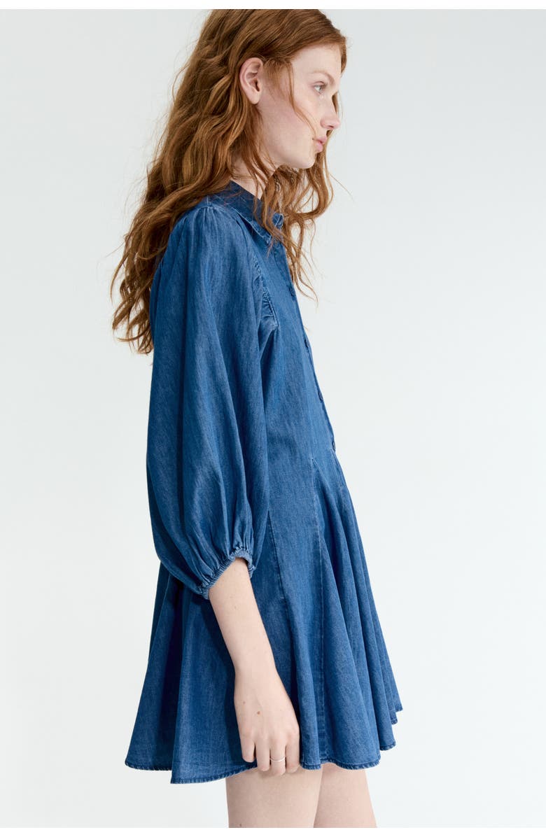 H&M Puff-sleeved Flared-skirt Dress, Alternate, color, Denim Blue