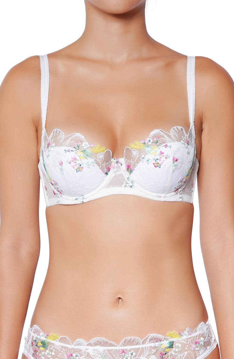 Huit Winter Romance Underwire Padded Balconette Bra, Main, color, Floral White
