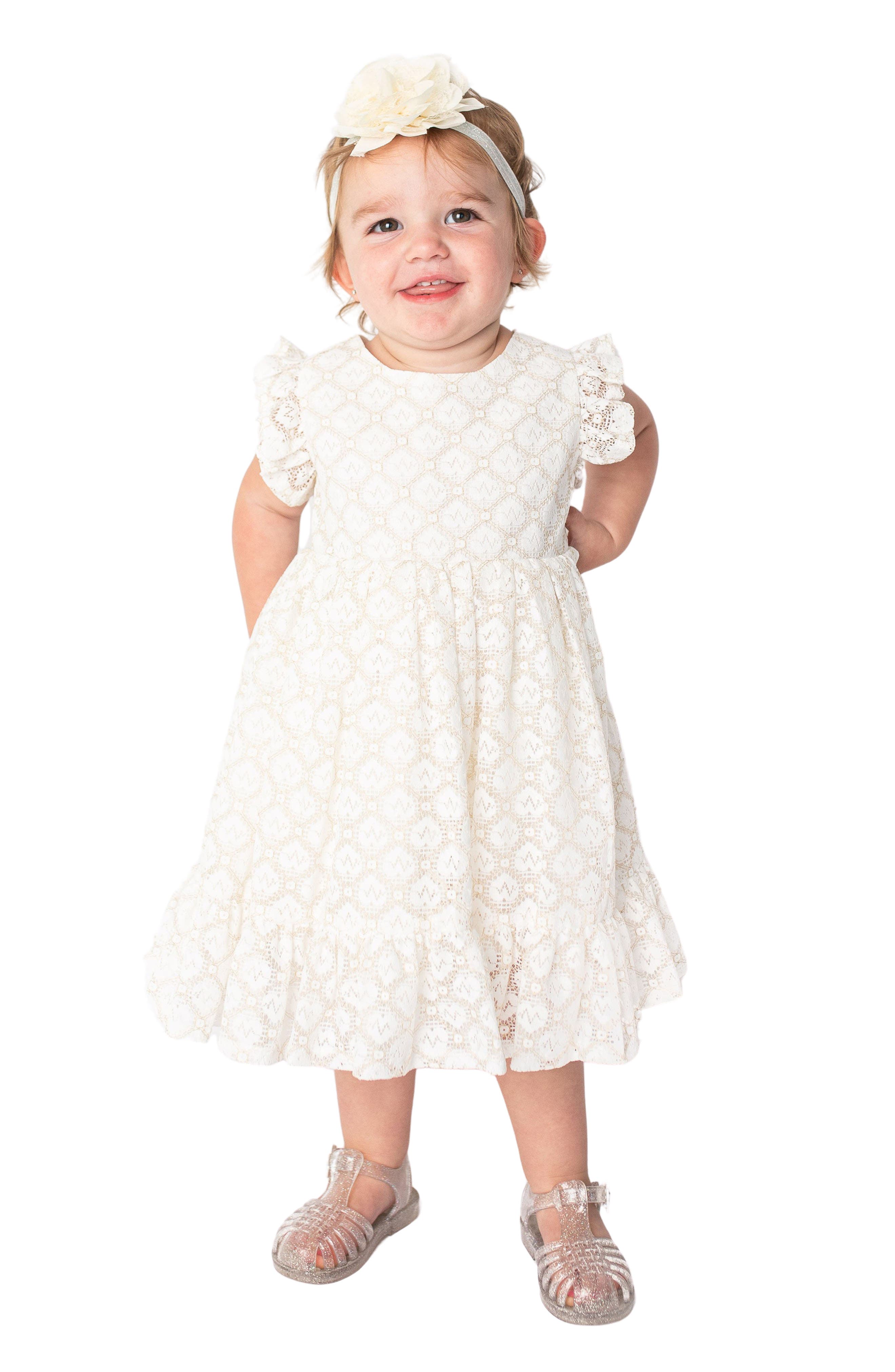 Popatu Tiered Lace Dress in White 