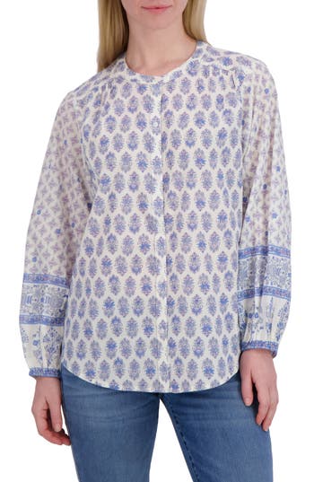 Lucky Brand Border Print Button-up Shirt In Blue Combo