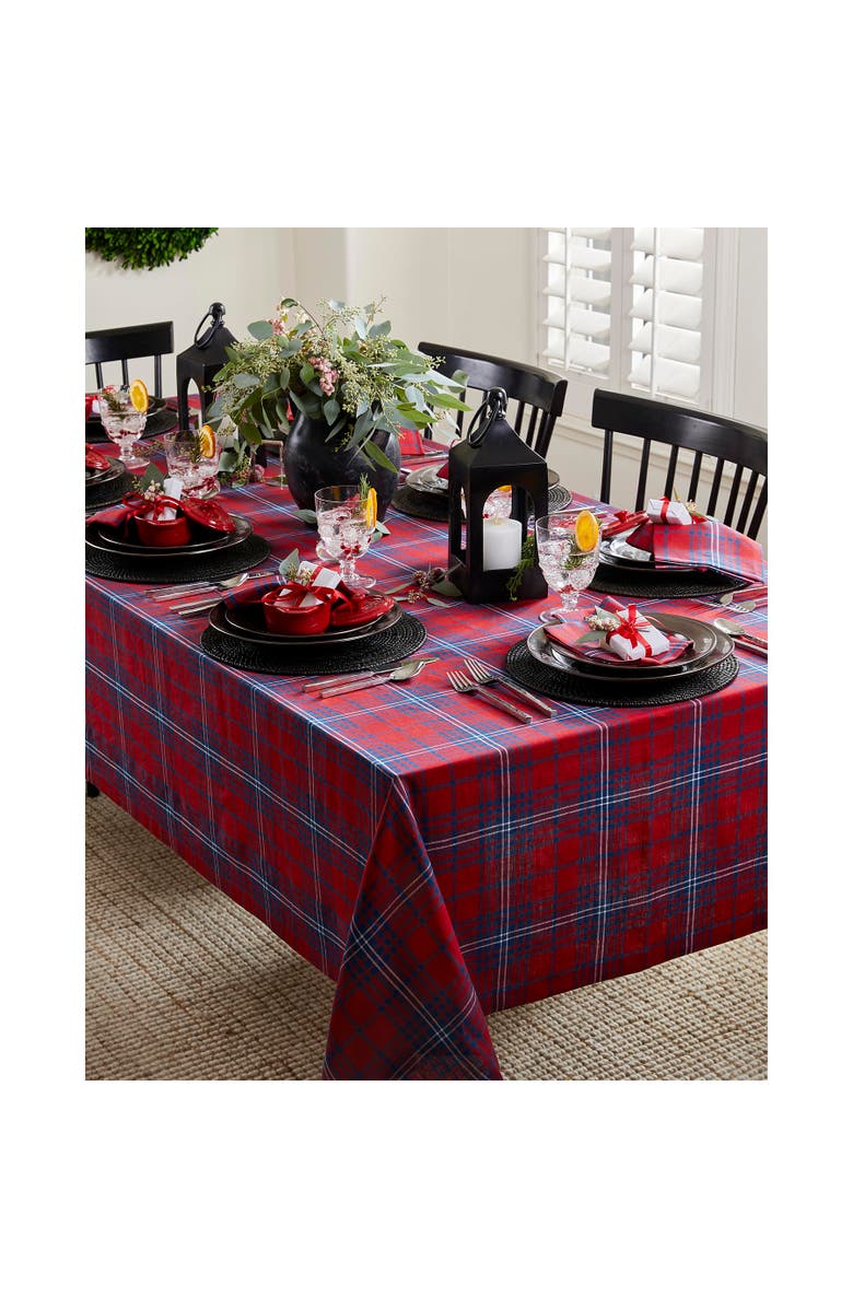 Solino Home Linen Tablecloth - Red Tartan Plaid, Alternate, color, Red And Navy