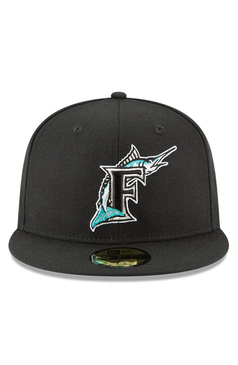 New Era Men's New Era Black Florida Marlins Cooperstown Collection Wool 59FIFTY Fitted Hat, Alternate, color, Black