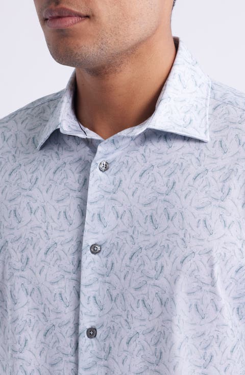 James OoohCotton® Feather Print Button-Up Shirt