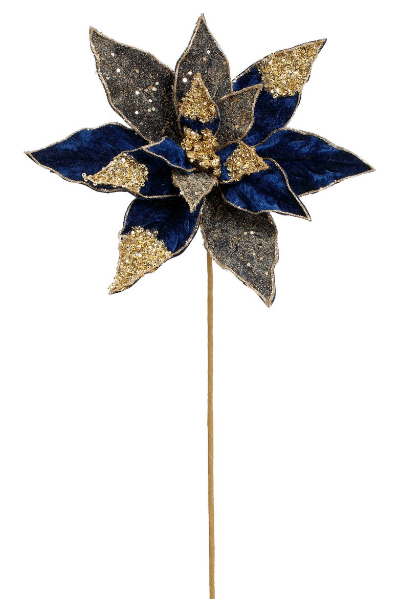 Glitter Poinsettia Spray, Set of 12, Main, color, Blue