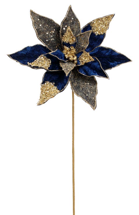 Glitter Poinsettia Spray, Set of 12