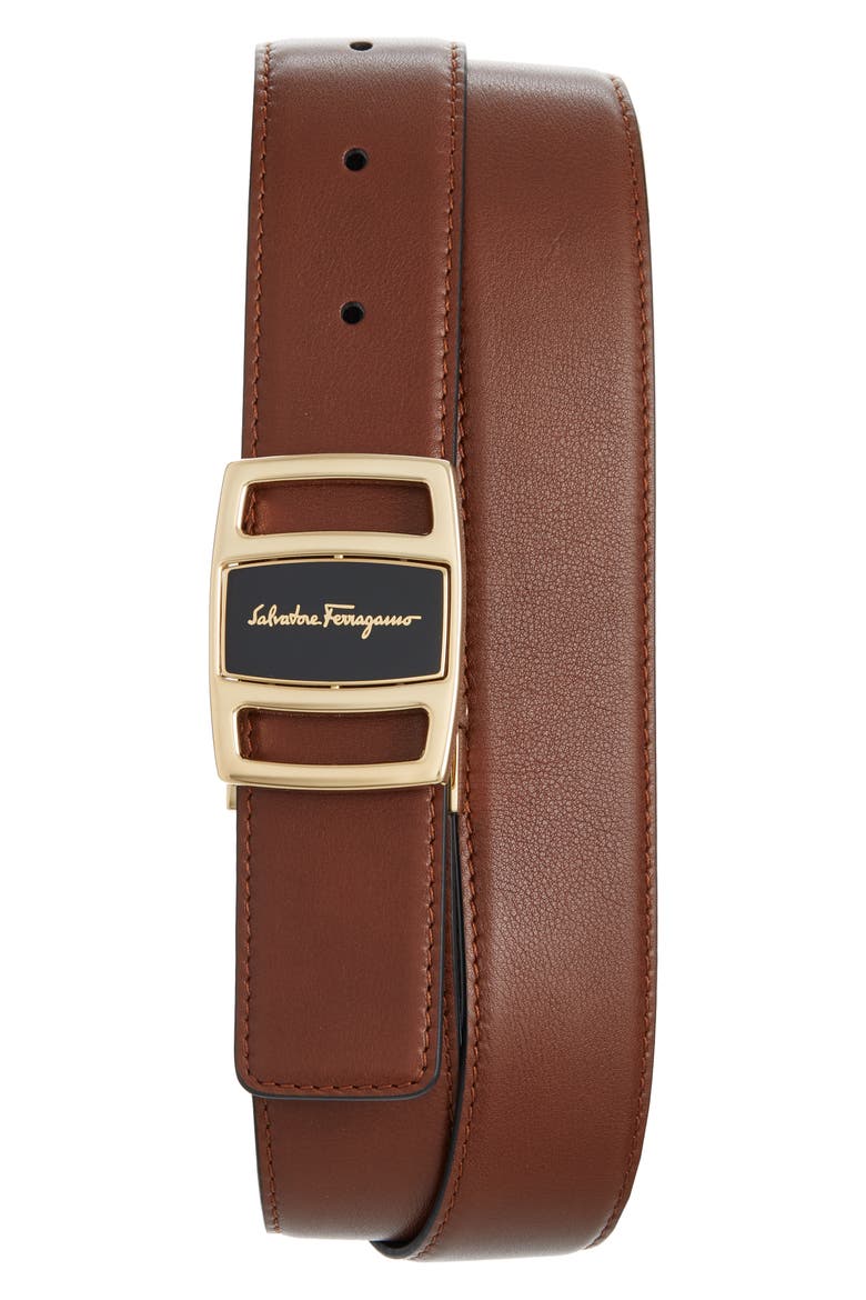 Salvatore Ferragamo Reversible Leather Belt, Alternate, color, BLACK