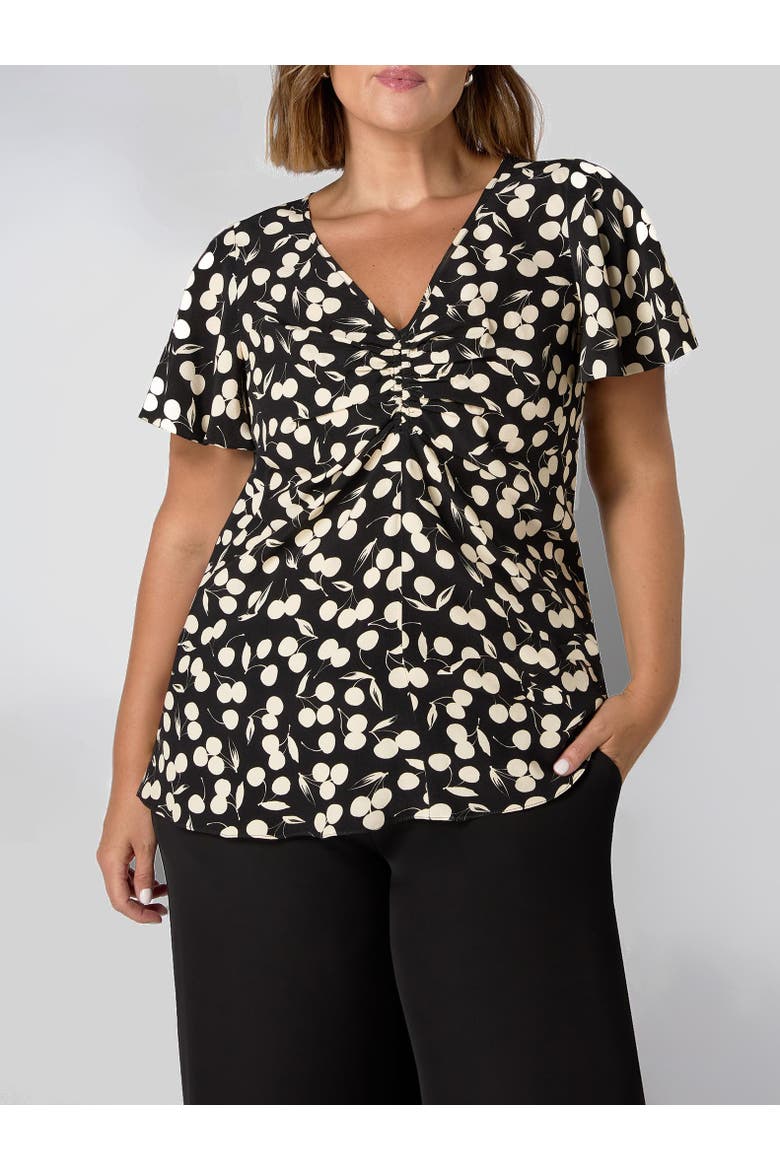Cherry Print Ruched Flutter Sleeve Top, Alternate, color, Cherry Print
