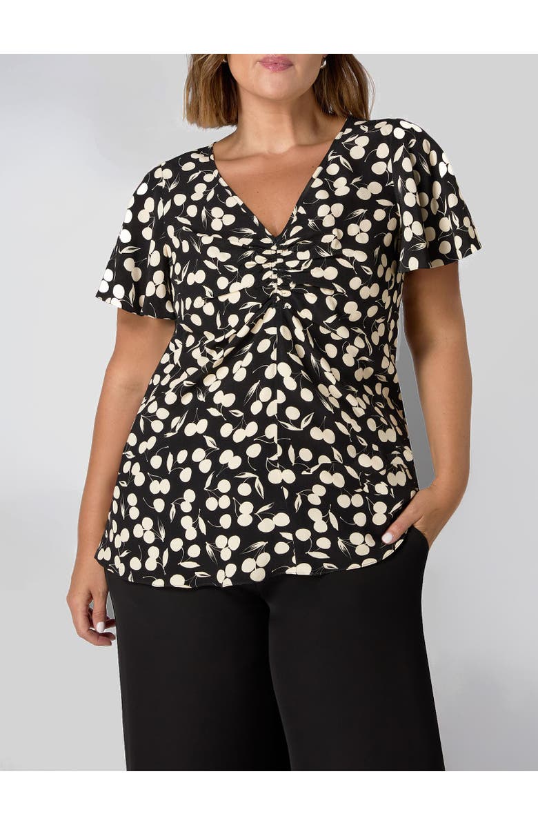 Live Unlimited Cherry Print Ruched Flutter Sleeve Top, Alternate, color, Cherry Print