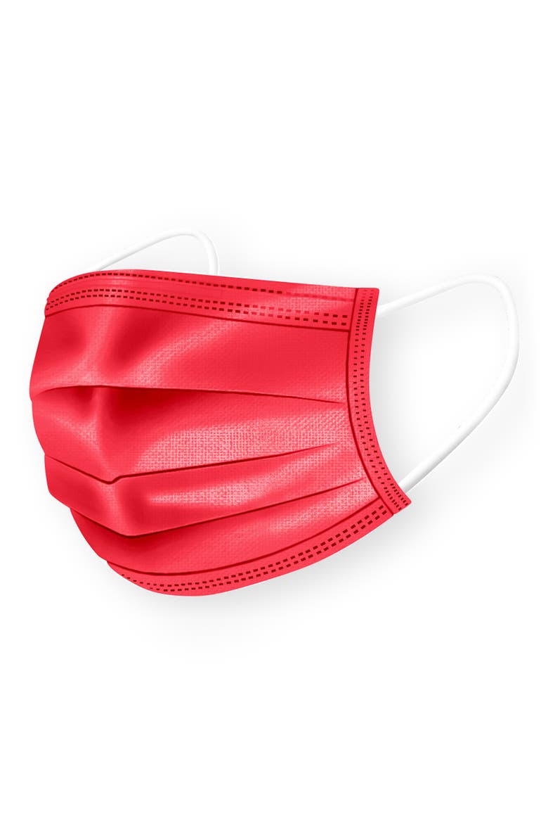 5-Pack Adult Disposable Pleated Face Masks, Alternate, color, NEON RED CORAL