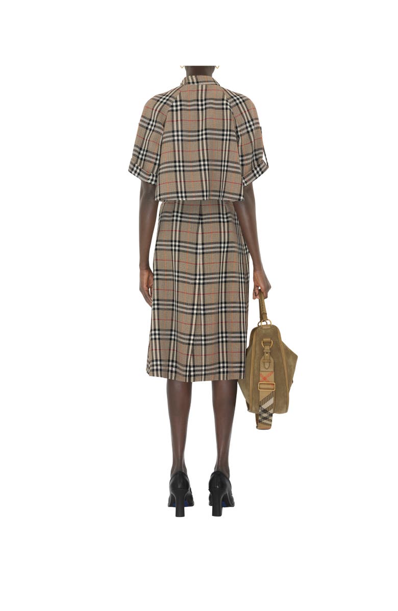 Burberry Check Silk Blend Trench Dress, Alternate, color, Limestone