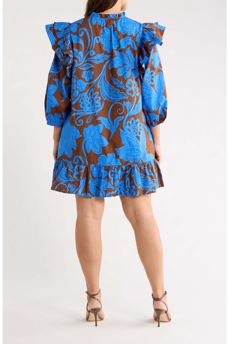 Ofelia Floral Sammy Ruffle Shift Dress, Alternate, color, BROWN-BLUES