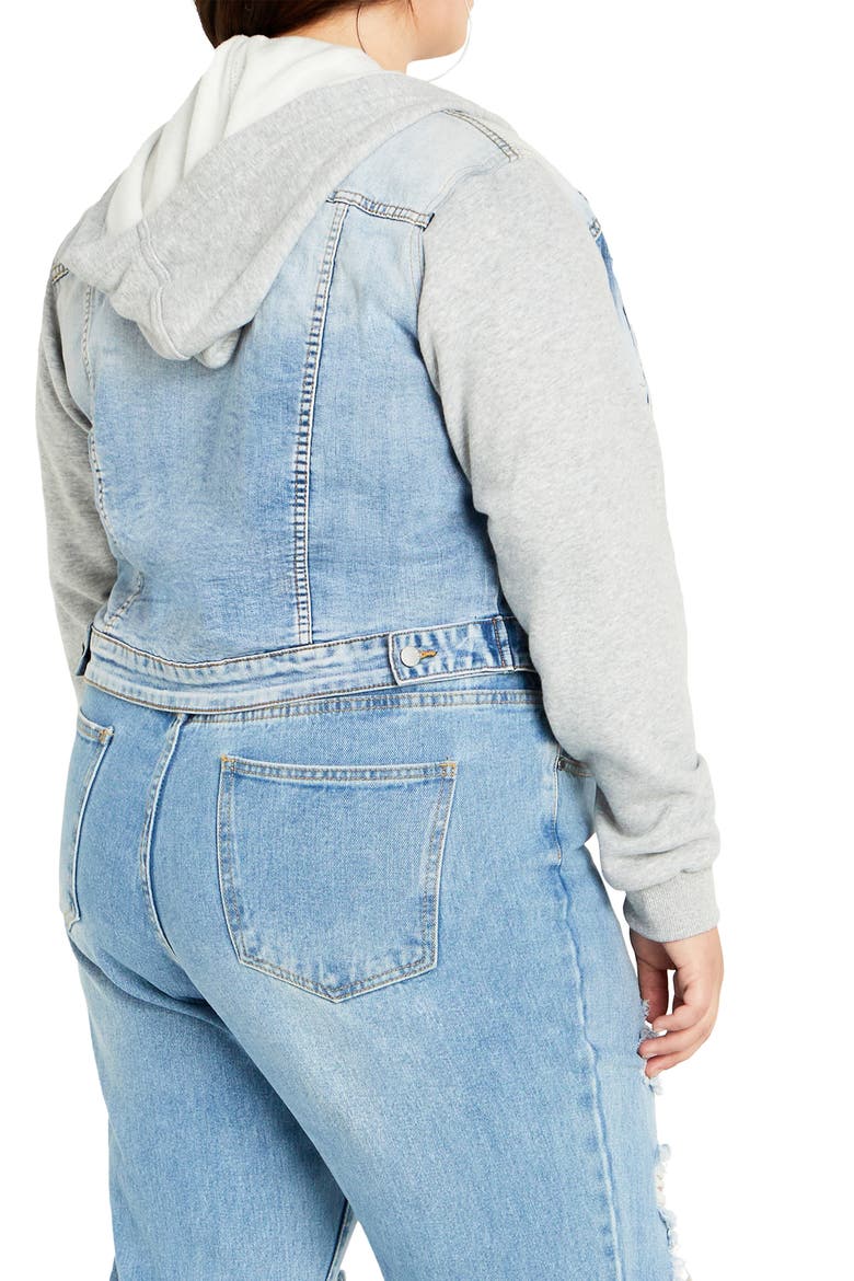 Denim & Fleece Hooded Crop Jacket, Alternate, color, LIGHT WASH