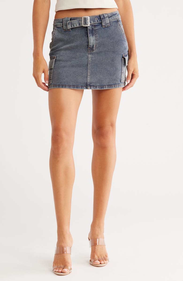 FLYING ANGEL Belted Denim Cargo Miniskirt, Main, color, 