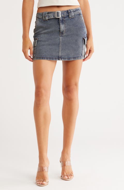 Belted Denim Cargo Miniskirt