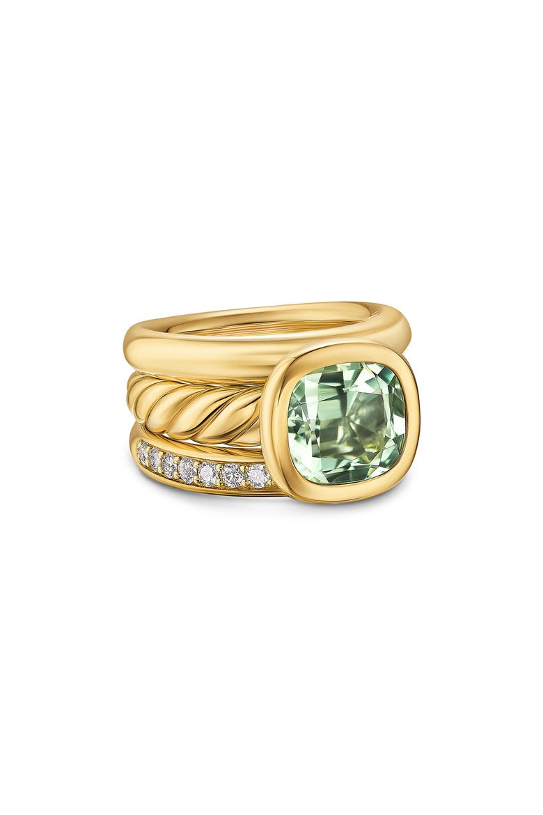 DY Mercer® Three Row Stone Ring in 18K Yellow Gold with Prasiolite & Diamonds, 12mm, Alternate, color, NEW PRASIOLITE