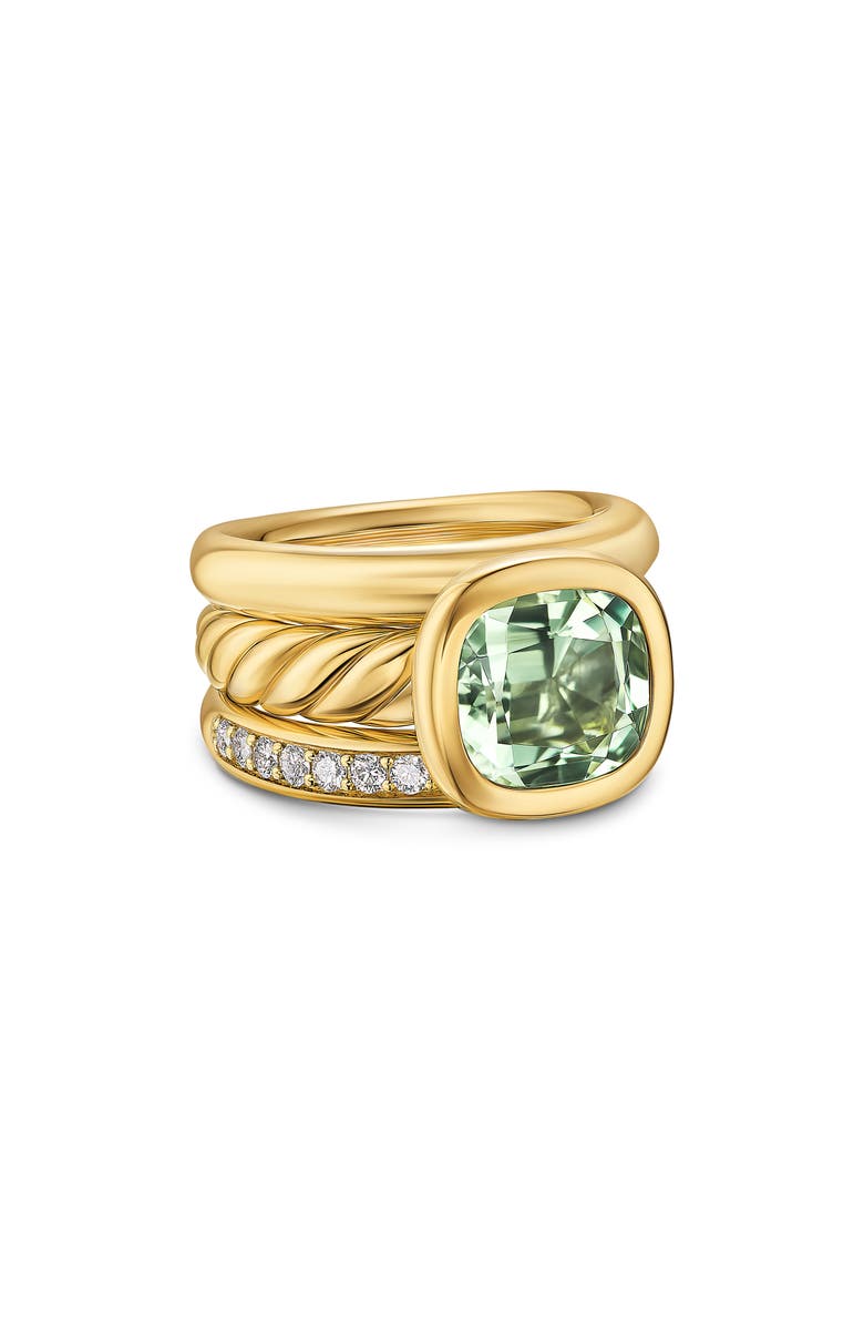 David Yurman DY Mercer<sup>®</sup> Three Row Stone Ring in 18K Yellow Gold with Prasiolite & Diamonds, 12mm, Alternate, color, New Prasiolite
