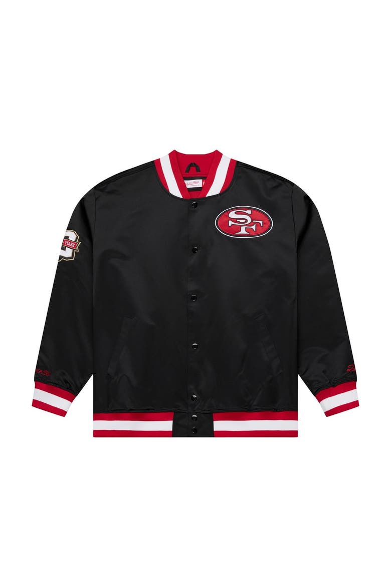 Men's Mitchell & Ness Black San Francisco 49ers 80th Anniversary Heavyweight Satin Full-Snap Jacket, Alternate, color, Black