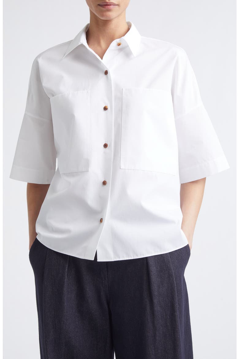 Workwear Organic Cotton Poplin Short Sleeve Button-Up Shirt, Main, color, WHITE