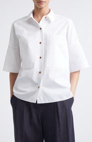 Lafayette 148 New York Workwear Organic Cotton Poplin Short Sleeve Button-Up Shirt