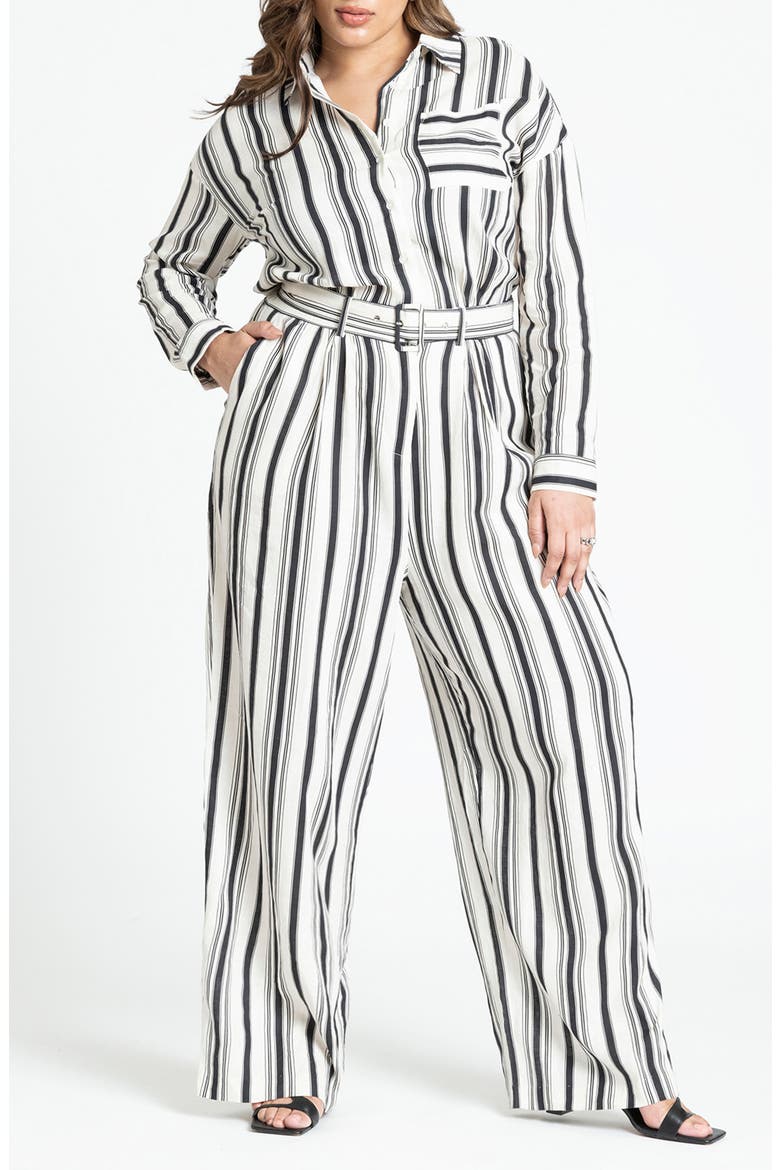 Stripe Long Sleeve Linen Blend Jumpsuit, Main, color, MUSE STRIPE