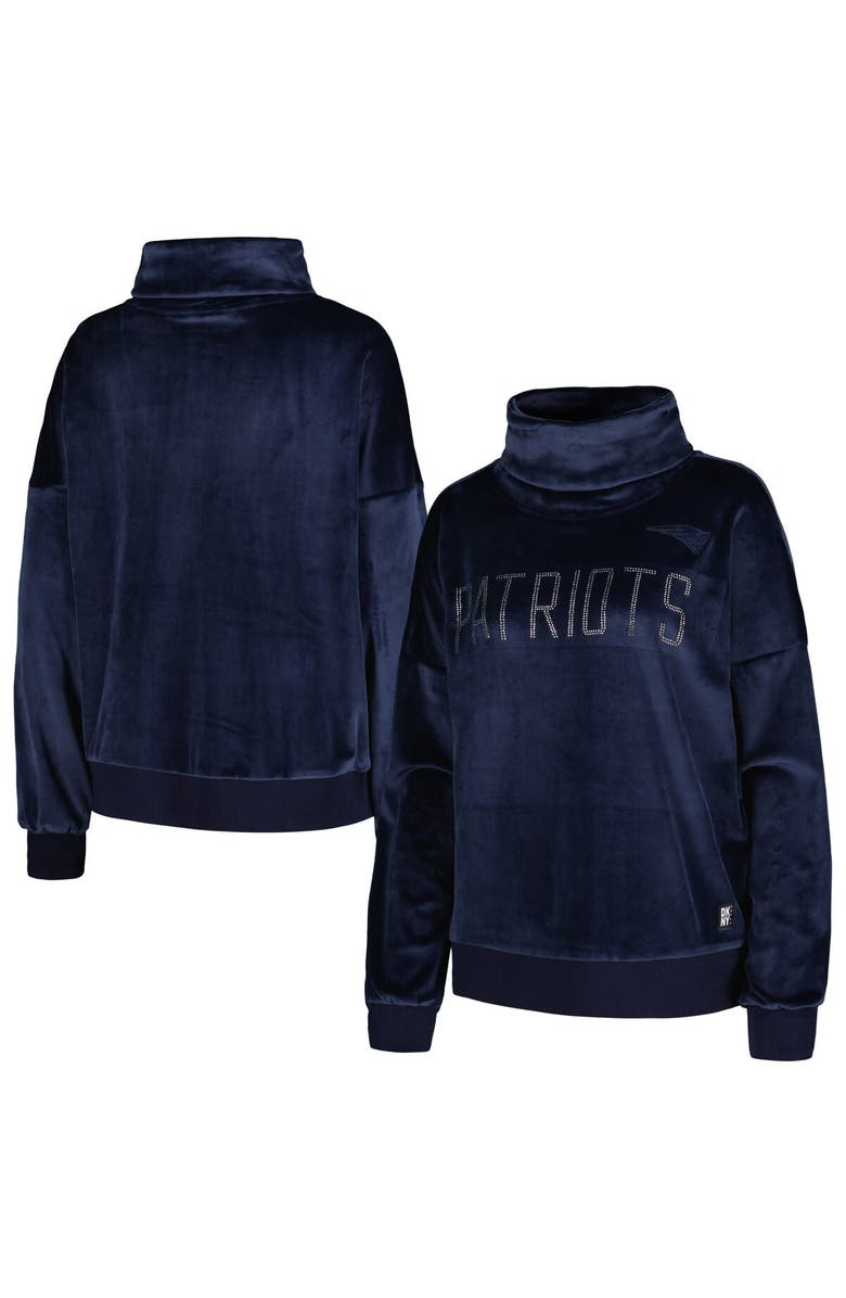 DKNY SPORT Women's DKNY Sport  Navy New England Patriots Deliliah Rhinestone Funnel Neck Pullover Sweatshirt, Main, color, 