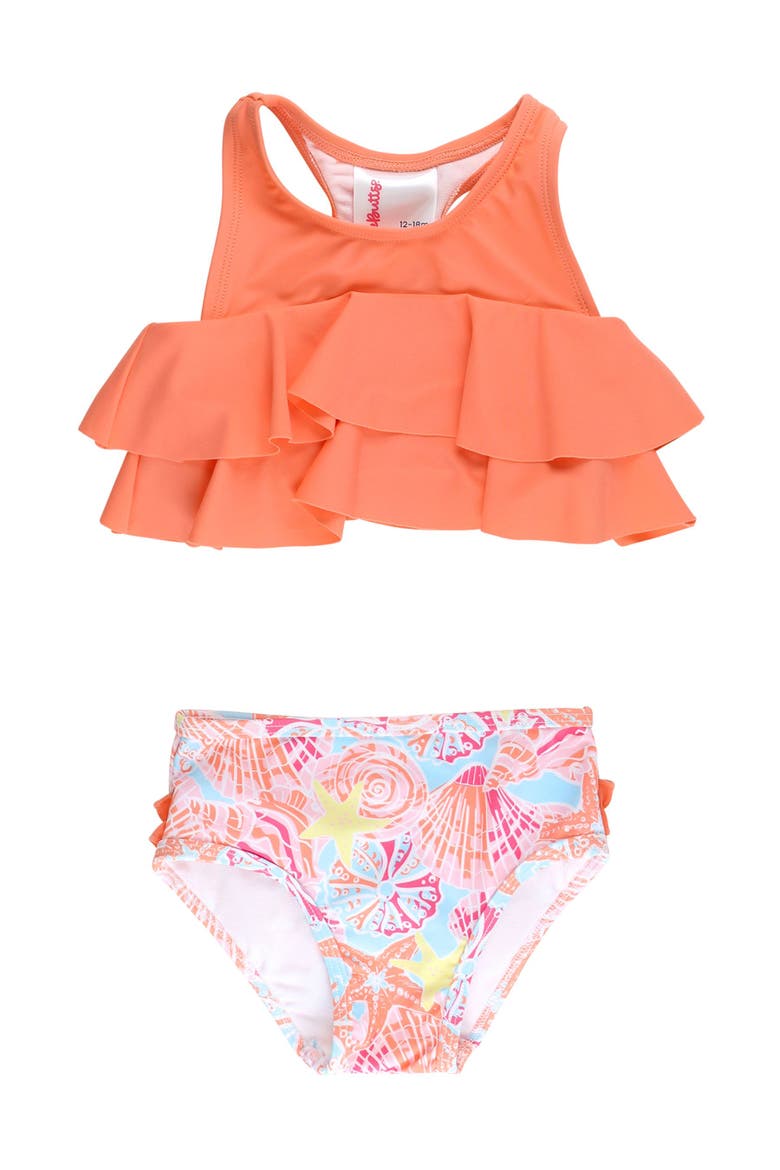 Baby Girls Flounce Bikini, Main, color, Sunset Seashells